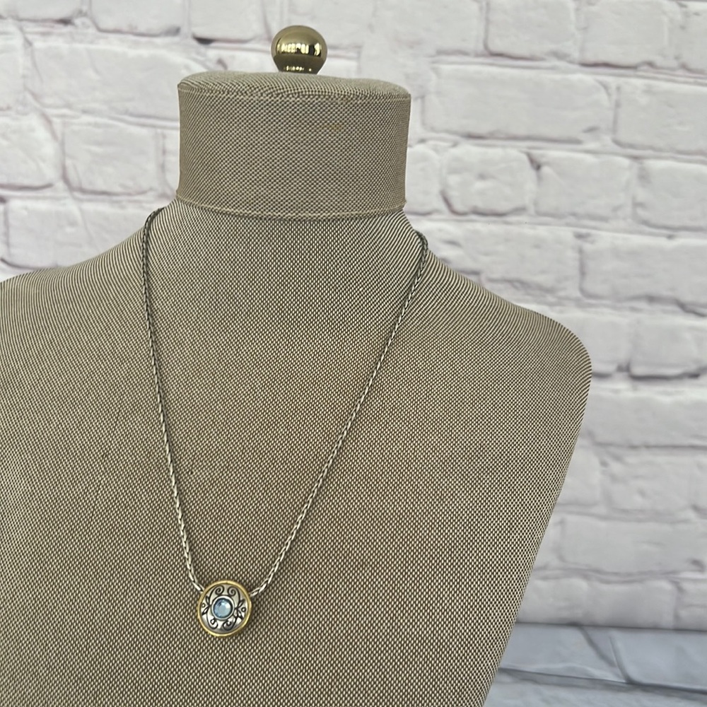 Retired Brighton VTG reversible topaz blue crystal pendant necklace